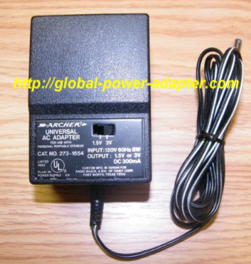 NEW Archer 273-1654 Universal 1.5 V-3V AC Adapter DC 300mA Power Supply NEW Archer 273-1654 Universal 1.5 V-3V AC Adapter DC 300mA Power Supply
